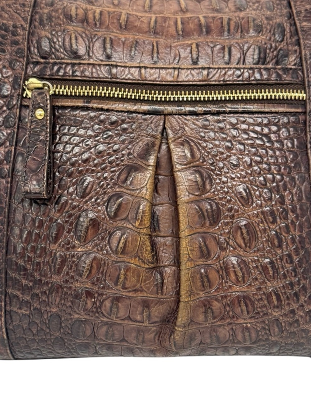 Brahmin Marley Crocodile-Embossed Brown Leather Crossbody Bag Purse 11" x 10" - Picture 6 of 16